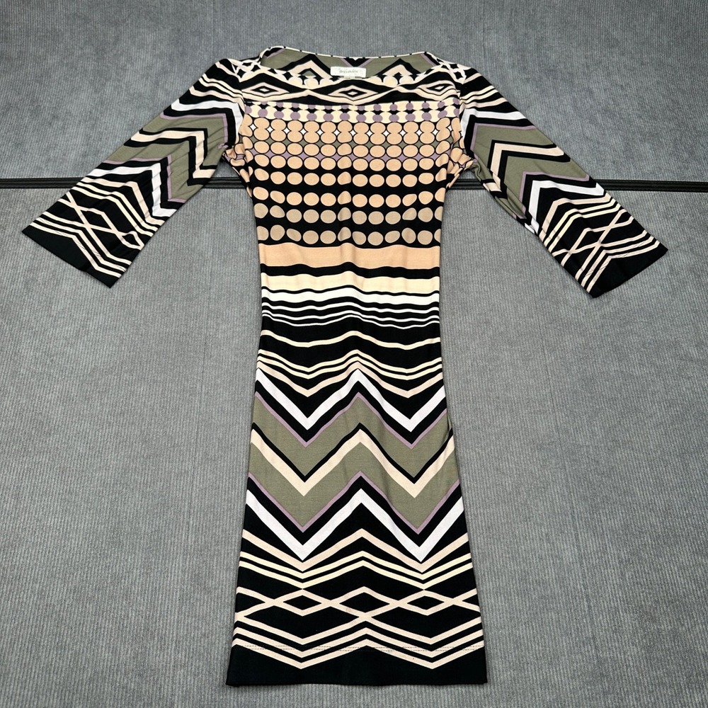Dressbarn Geometric Chevron Polka Dot Sheath Dress Sz 4 3/4 Sleeve Multi Y2k